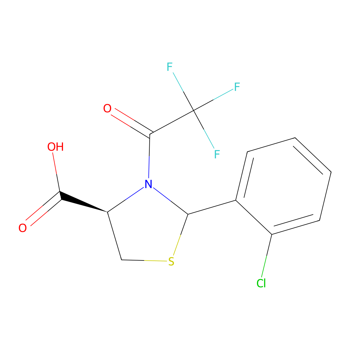 (4R)-2-(2-chlorophenyl)-3-(2,2,2-trifluoroacetyl)-1,3-thiazolidine-4-carboxylic acid molecular structure, CAS 2680521-08-6