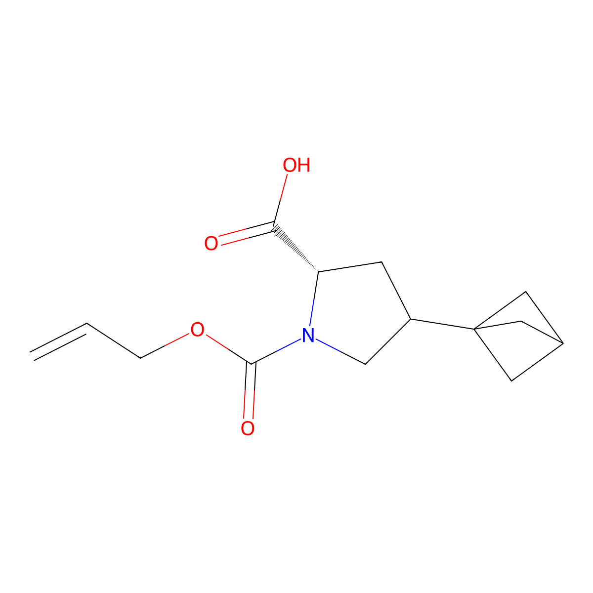 (2S)-4-{bicyclo[1.1.1]pentan-1-yl}-1-[(prop-2-en-1-yloxy)carbonyl]pyrrolidine-2-carboxylic acid molecular structure, CAS 2680521-11-1