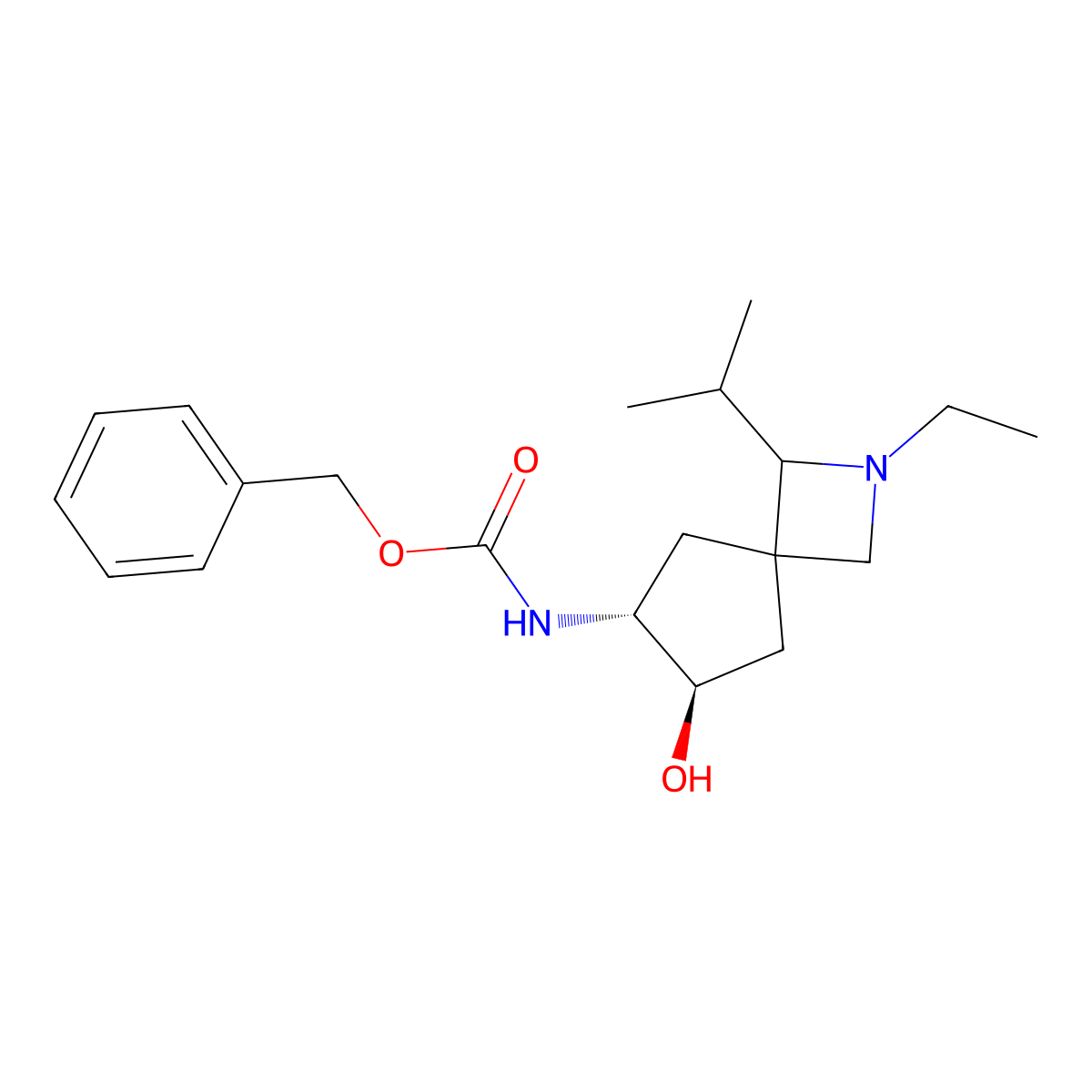 rac-benzyl N-[(6R,7R)-2-ethyl-7-hydroxy-1-(propan-2-yl)-2-azaspiro[3.4]octan-6-yl]carbamate molecular structure, CAS 2680521-29-1