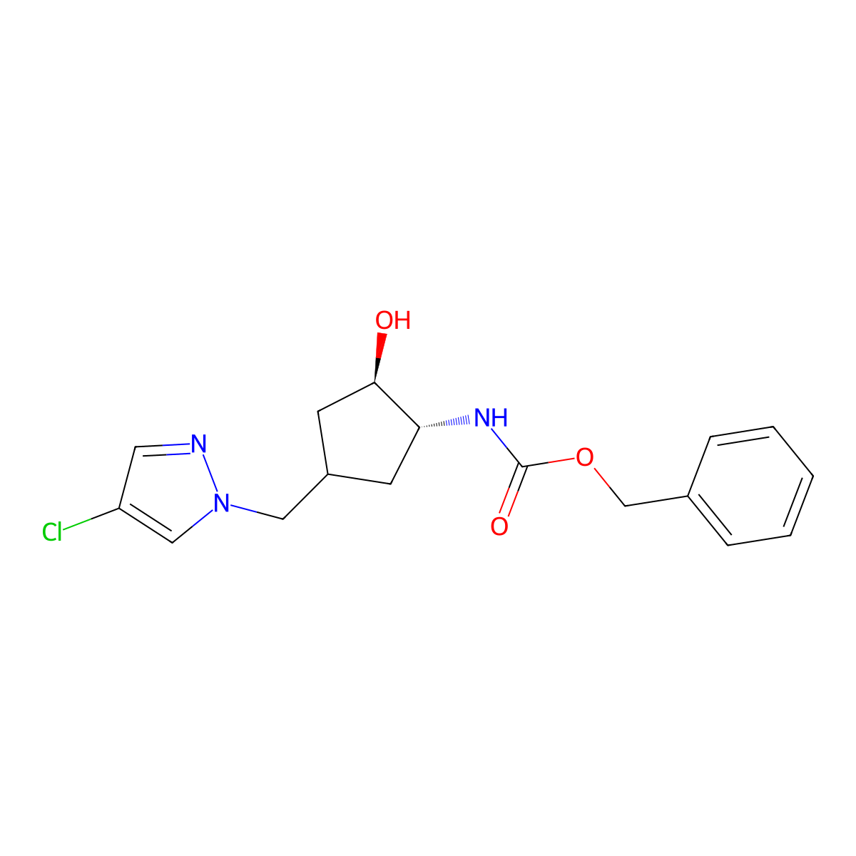 rac-benzyl N-[(1R,2R)-4-[(4-chloro-1H-pyrazol-1-yl)methyl]-2-hydroxycyclopentyl]carbamate molecular structure, CAS 2680521-30-4