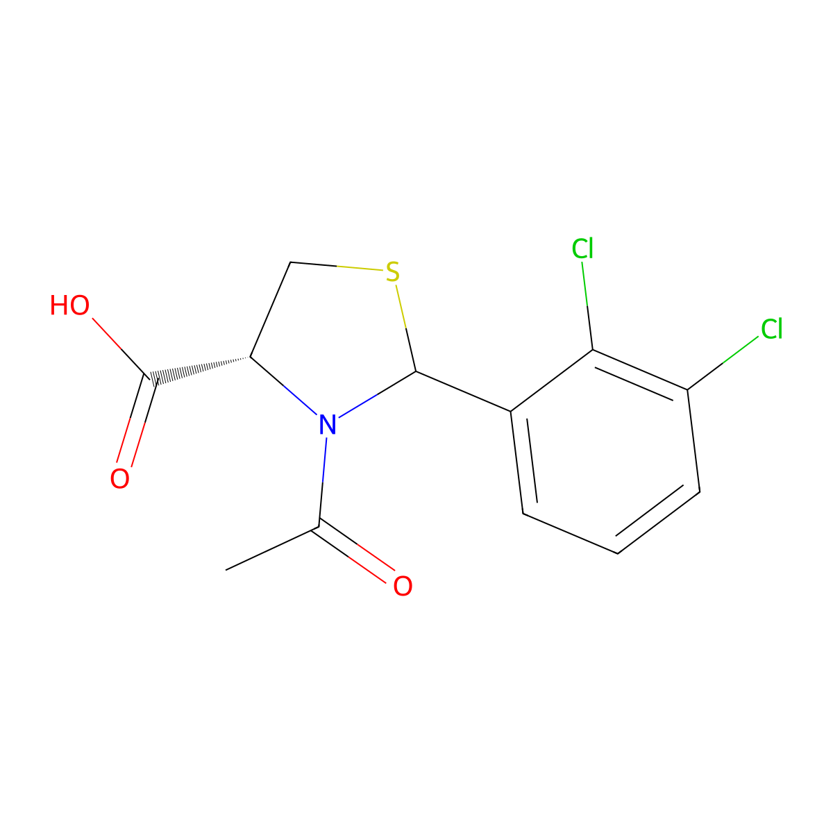 (4R)-3-acetyl-2-(2,3-dichlorophenyl)-1,3-thiazolidine-4-carboxylic acid molecular structure, CAS 2680521-31-5