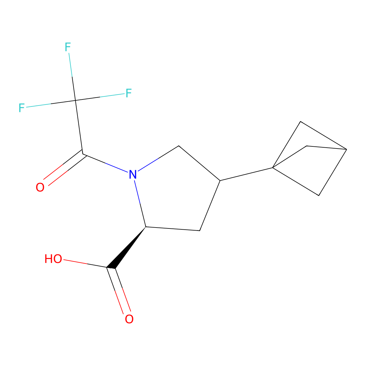 (2S)-4-{bicyclo[1.1.1]pentan-1-yl}-1-(2,2,2-trifluoroacetyl)pyrrolidine-2-carboxylic acid molecular structure, CAS 2680521-56-4