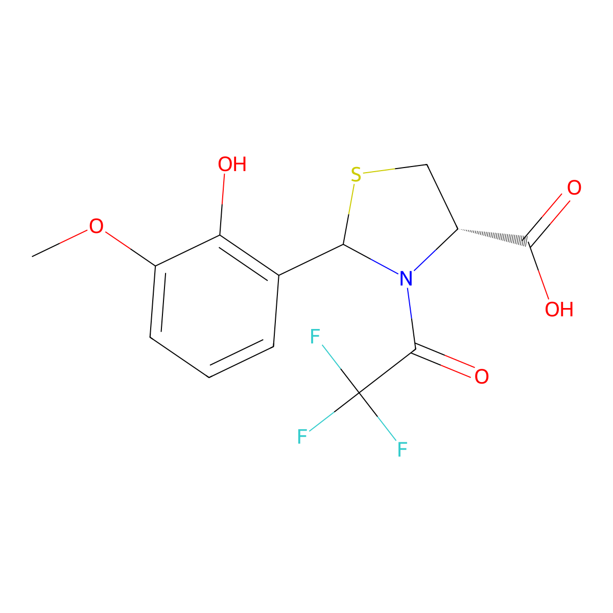 (4S)-2-(2-hydroxy-3-methoxyphenyl)-3-(2,2,2-trifluoroacetyl)-1,3-thiazolidine-4-carboxylic acid molecular structure, CAS 2680522-21-6