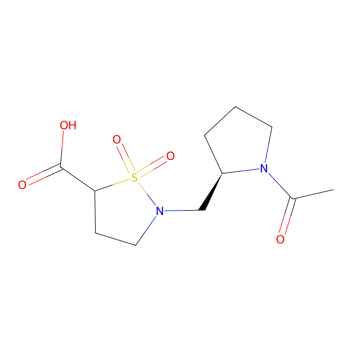 2-{[(2R)-1-acetylpyrrolidin-2-yl]methyl}-1,1-dioxo-1lambda6,2-thiazolidine-5-carboxylic acid molecular structure, CAS 2680522-33-0
