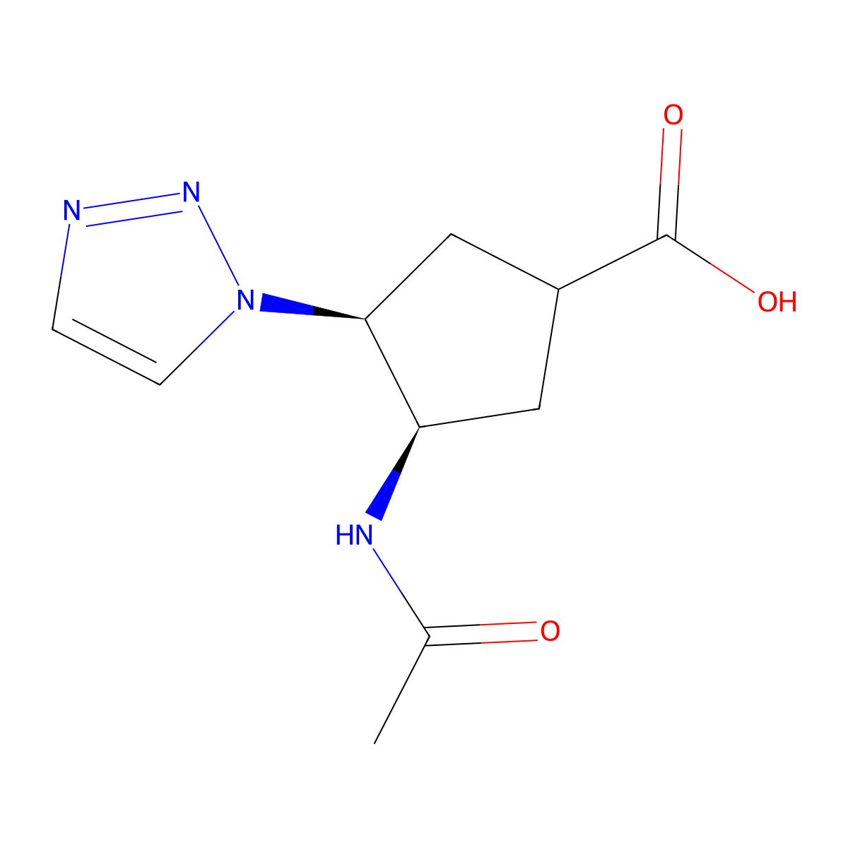 rac-(3R,4S)-3-acetamido-4-(1H-1,2,3-triazol-1-yl)cyclopentane-1-carboxylic acid molecular structure, CAS 2680522-39-6