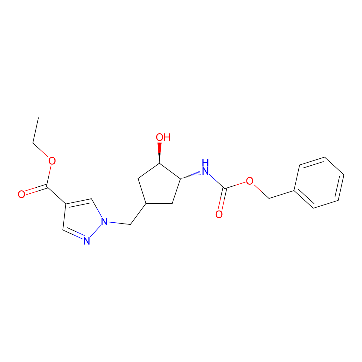 rac-ethyl 1-{[(3R,4R)-3-{[(benzyloxy)carbonyl]amino}-4-hydroxycyclopentyl]methyl}-1H-pyrazole-4-carboxylate molecular structure, CAS 2680522-40-9