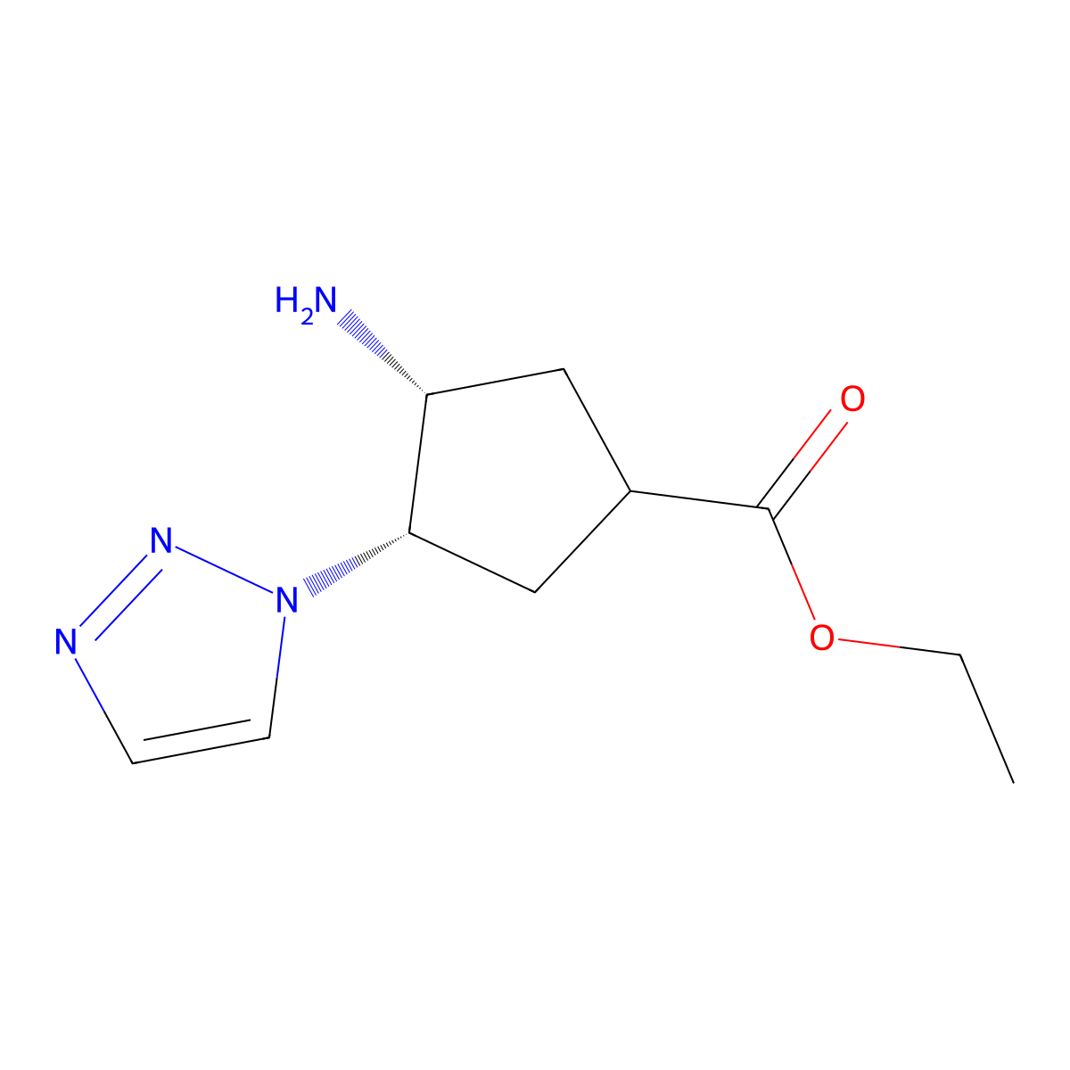 rac-ethyl (3R,4S)-3-amino-4-(1H-1,2,3-triazol-1-yl)cyclopentane-1-carboxylate molecular structure, CAS 2680522-52-3
