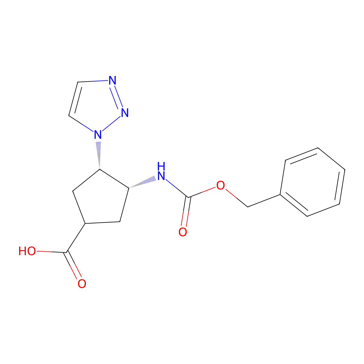 rac-(3R,4S)-3-{[(benzyloxy)carbonyl]amino}-4-(1H-1,2,3-triazol-1-yl)cyclopentane-1-carboxylic acid molecular structure, CAS 2680522-57-8