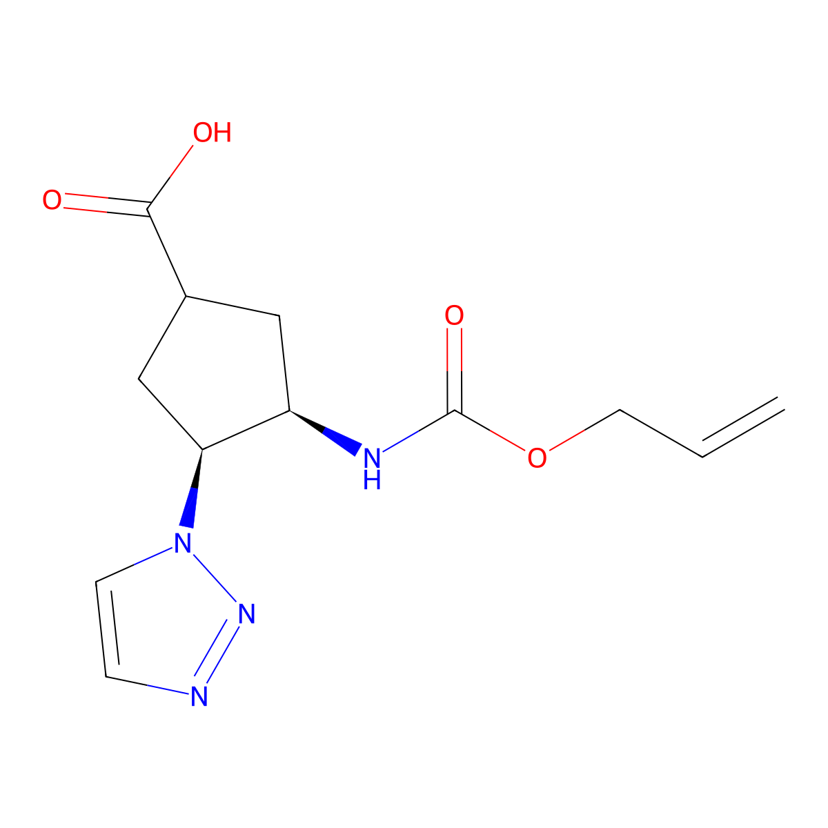 rac-(3R,4S)-3-{[(prop-2-en-1-yloxy)carbonyl]amino}-4-(1H-1,2,3-triazol-1-yl)cyclopentane-1-carboxylic acid molecular structure, CAS 2680522-62-5