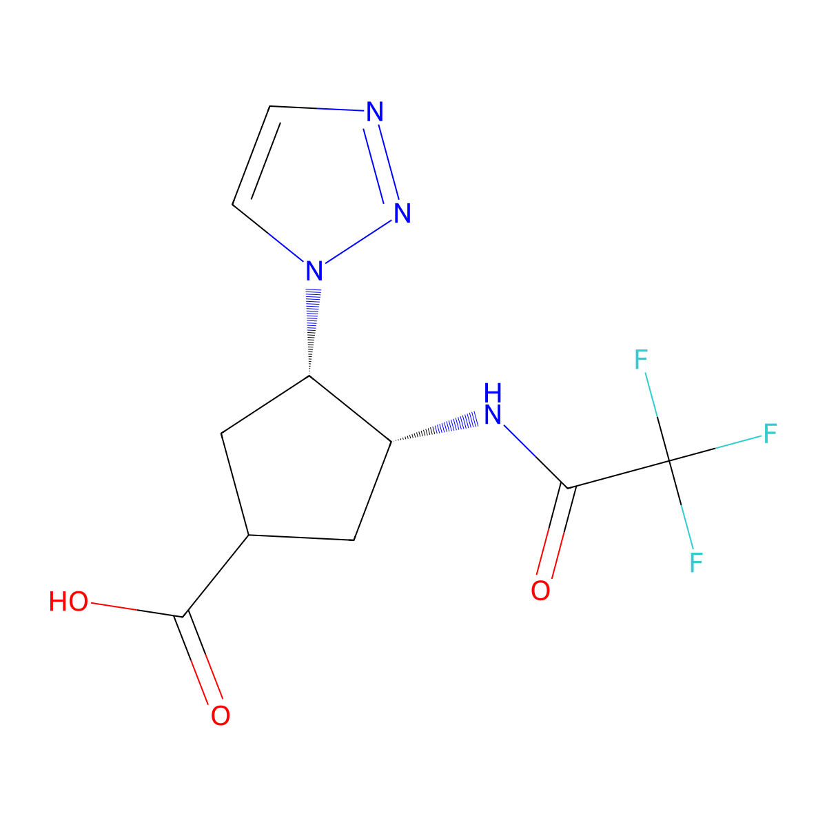 rac-(3R,4S)-3-(1H-1,2,3-triazol-1-yl)-4-(2,2,2-trifluoroacetamido)cyclopentane-1-carboxylic acid molecular structure, CAS 2680522-75-0