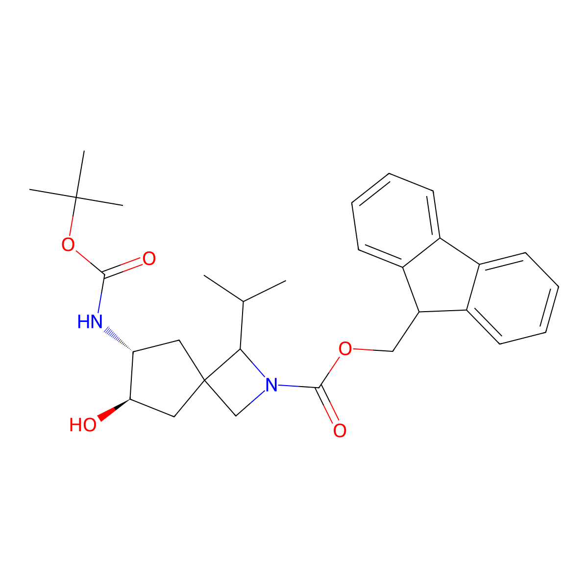 rac-(9H-fluoren-9-yl)methyl (6R,7R)-6-{[(tert-butoxy)carbonyl]amino}-7-hydroxy-1-(propan-2-yl)-2-azaspiro[3.4]octane-2-carboxylate molecular structure, CAS 2680522-89-6
