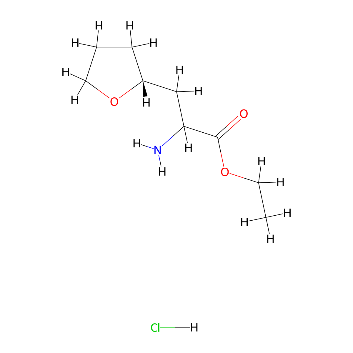 ethyl 2-amino-3-[(2R)-oxolan-2-yl]propanoate hydrochloride molecular structure, CAS 2680523-01-5