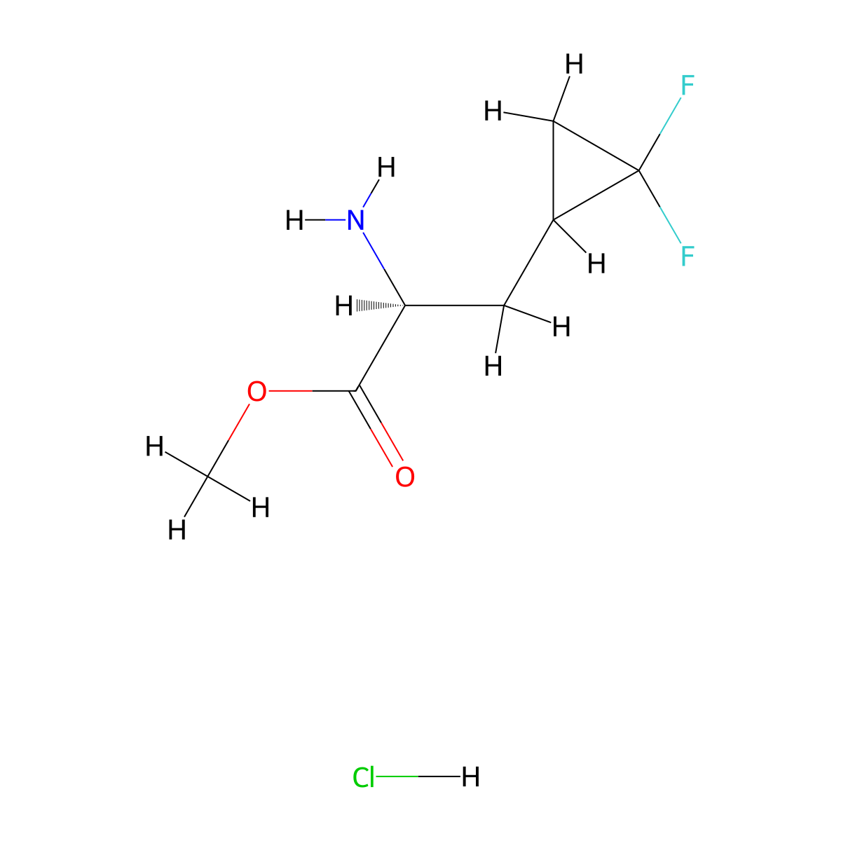 methyl (2S)-2-amino-3-(2,2-difluorocyclopropyl)propanoate hydrochloride molecular structure, CAS 2680523-09-3