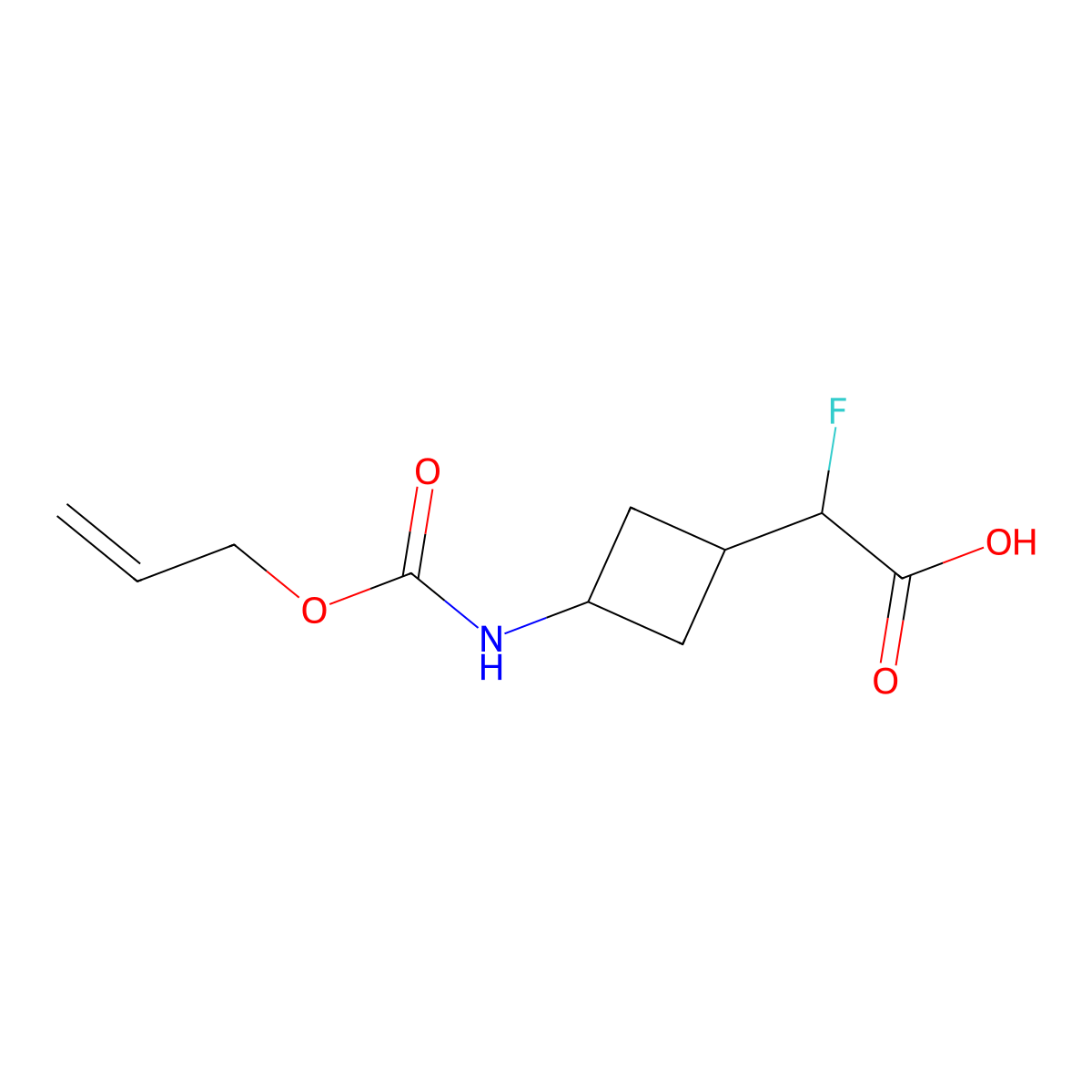 2-Fluoro-2-(3-{[(prop-2-en-1-yloxy)carbonyl]amino}cyclobutyl)acetic acid molecular structure, CAS 2680524-96-1