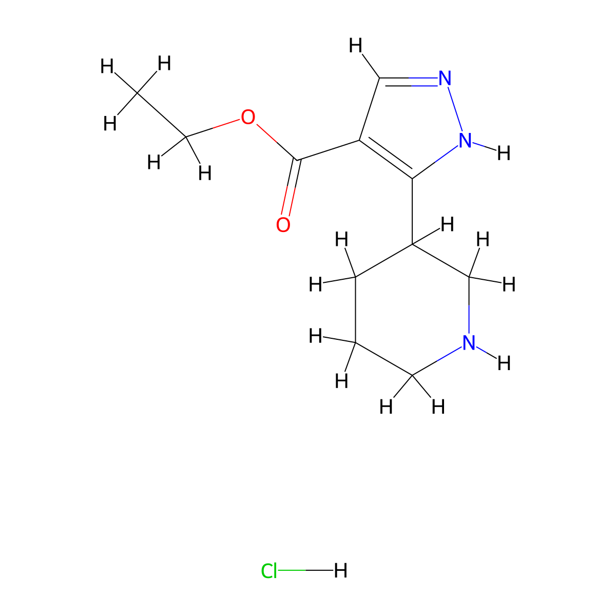 ethyl 3-(piperidin-3-yl)-1H-pyrazole-4-carboxylate hydrochloride molecular structure, CAS 2680527-99-3