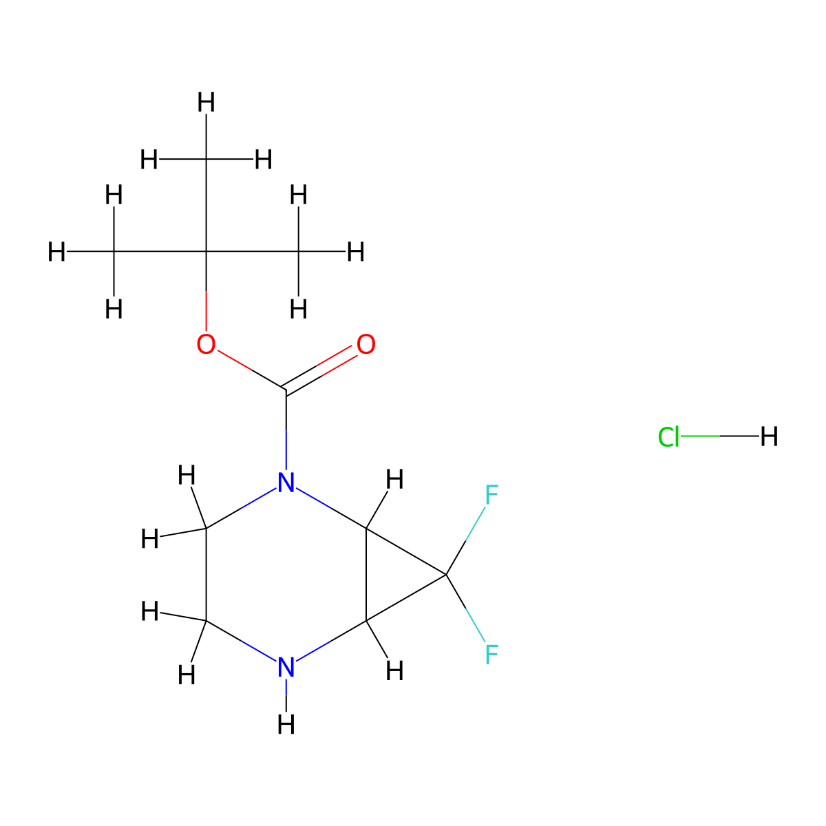 Tert-butyl 7,7-difluoro-2,5-diazabicyclo[4.1.0]heptane-2-carboxylate hydrochloride molecular structure, CAS 2680528-27-0