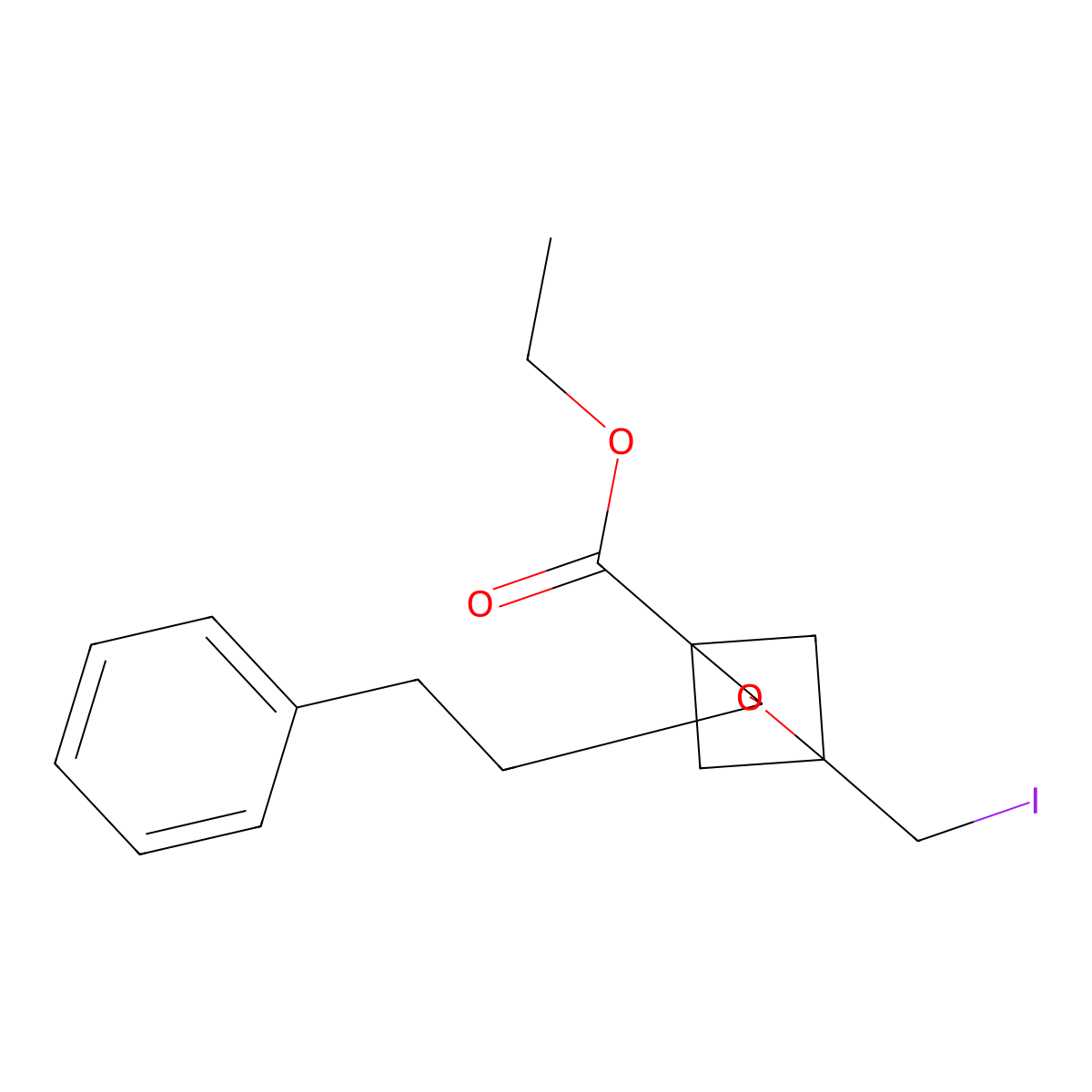 Ethyl 1-(iodomethyl)-3-(2-phenylethyl)-2-oxabicyclo[2.1.1]hexane-4-carboxylate molecular structure, CAS 2680528-40-7