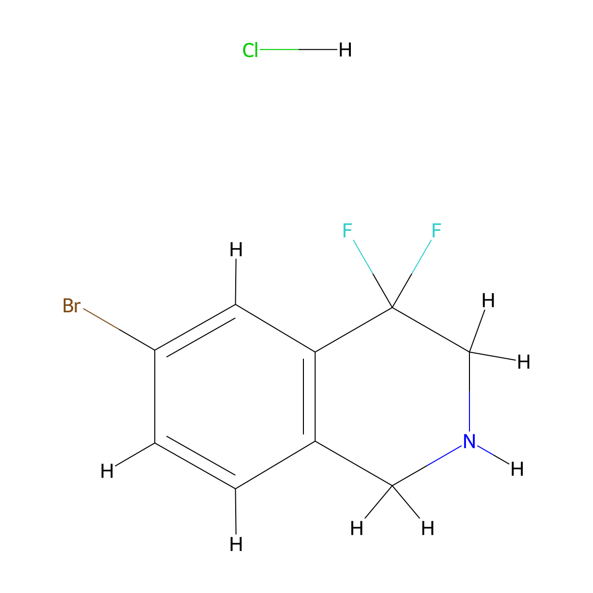 6-Bromo-4,4-difluoro-1,2,3,4-tetrahydroisoquinoline hydrochloride molecular structure, CAS 2680528-48-5