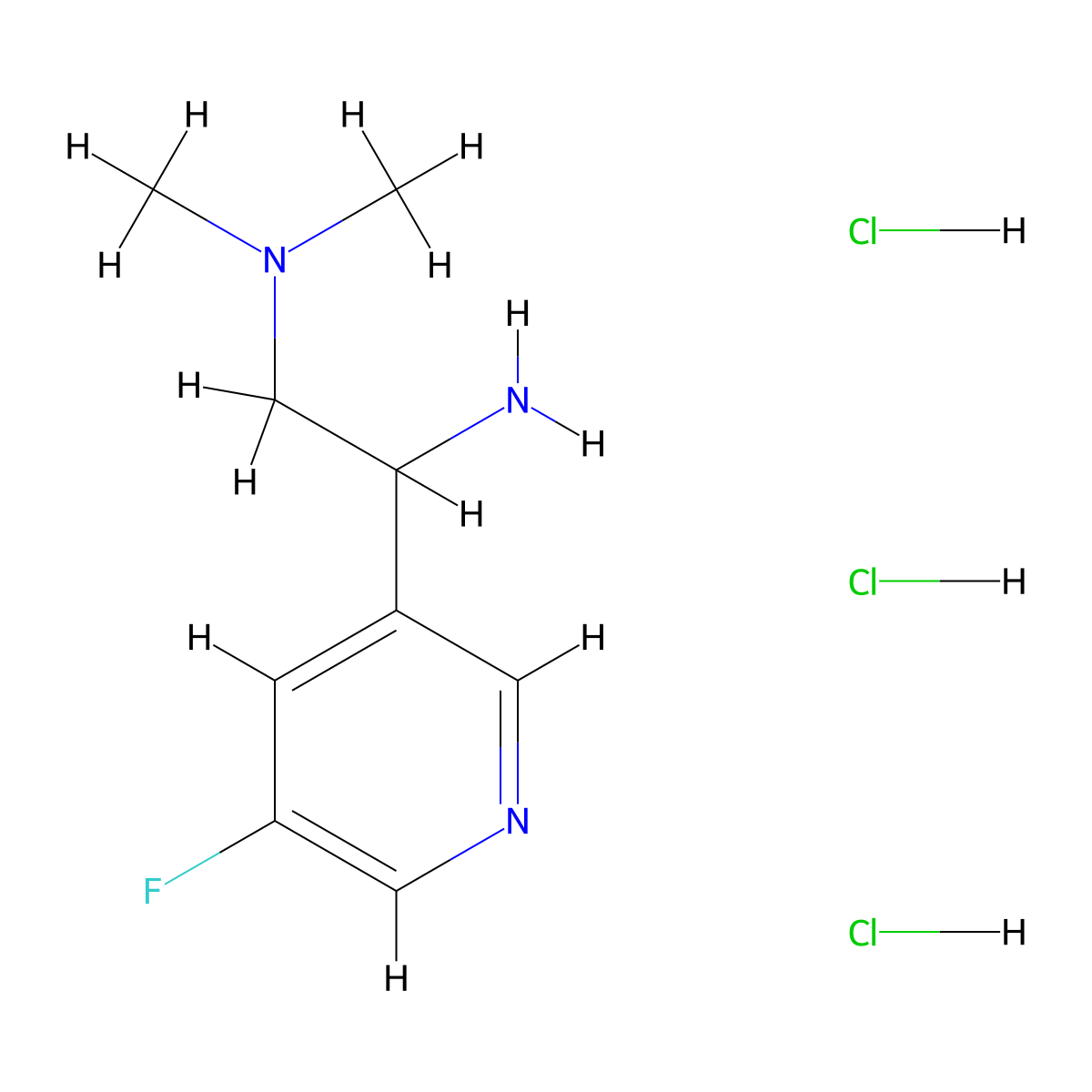 [2-Amino-2-(5-fluoropyridin-3-yl)ethyl]dimethylamine trihydrochloride molecular structure, CAS 2680528-70-3