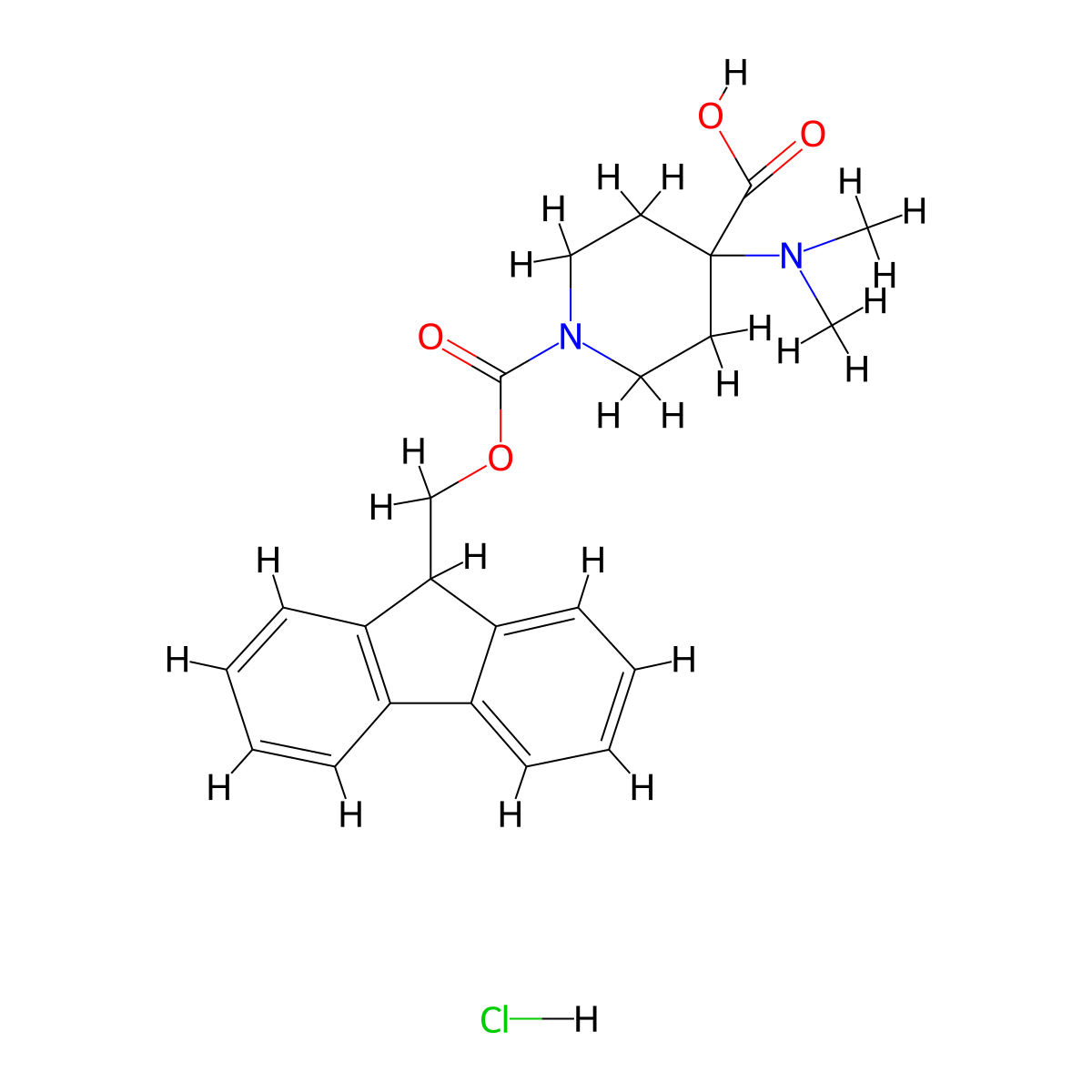4-(dimethylamino)-1-{[(9H-fluoren-9-yl)methoxy]carbonyl}piperidine-4-carboxylic acid hydrochloride molecular structure, CAS 2680528-73-6