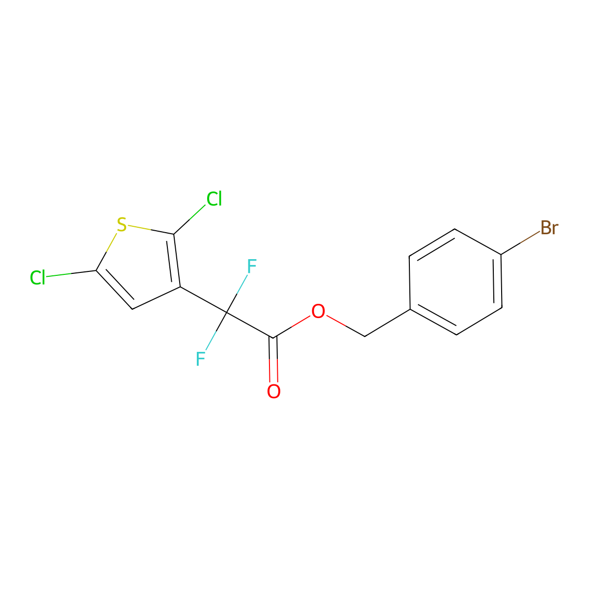 (4-Bromophenyl)methyl 2-(2,5-dichlorothiophen-3-yl)-2,2-difluoroacetate molecular structure, CAS 2680528-93-0