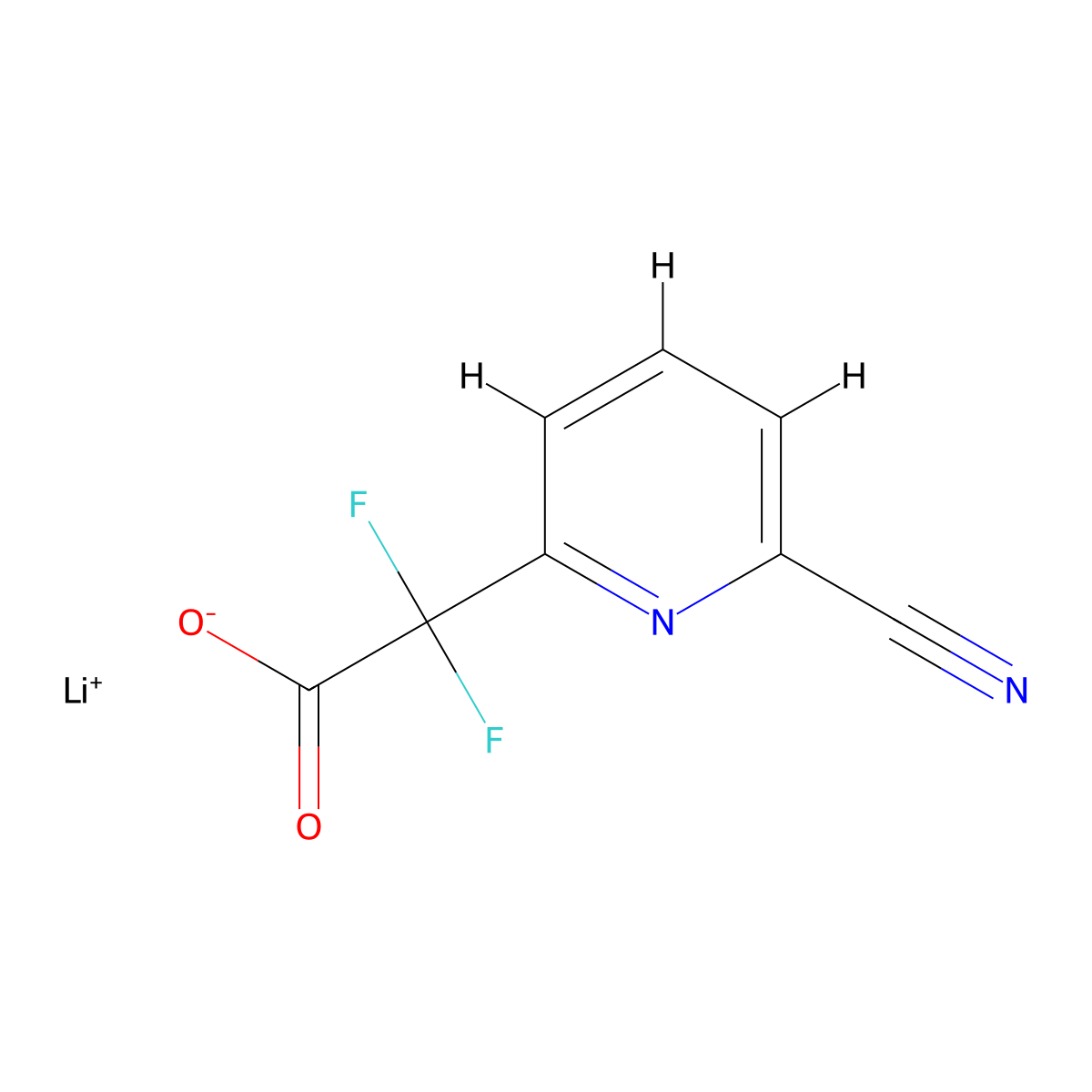 Lithium(1+) 2-(6-cyanopyridin-2-yl)-2,2-difluoroacetate molecular structure, CAS 2680528-97-4
