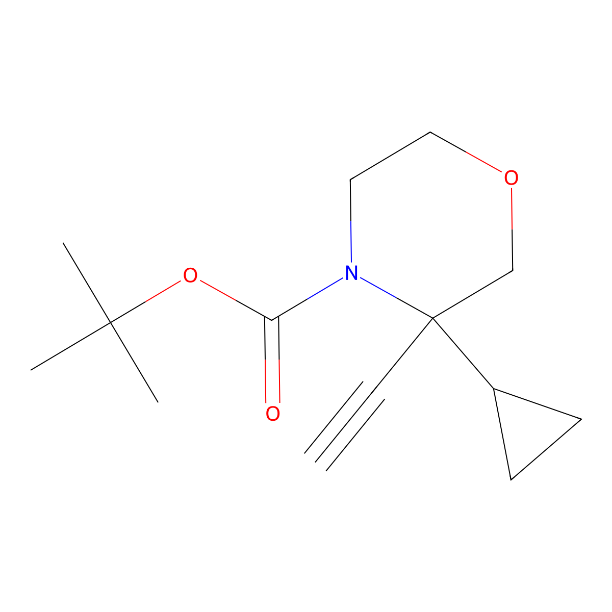 Tert-butyl 3-cyclopropyl-3-ethynylmorpholine-4-carboxylate molecular structure, CAS 2680528-98-5
