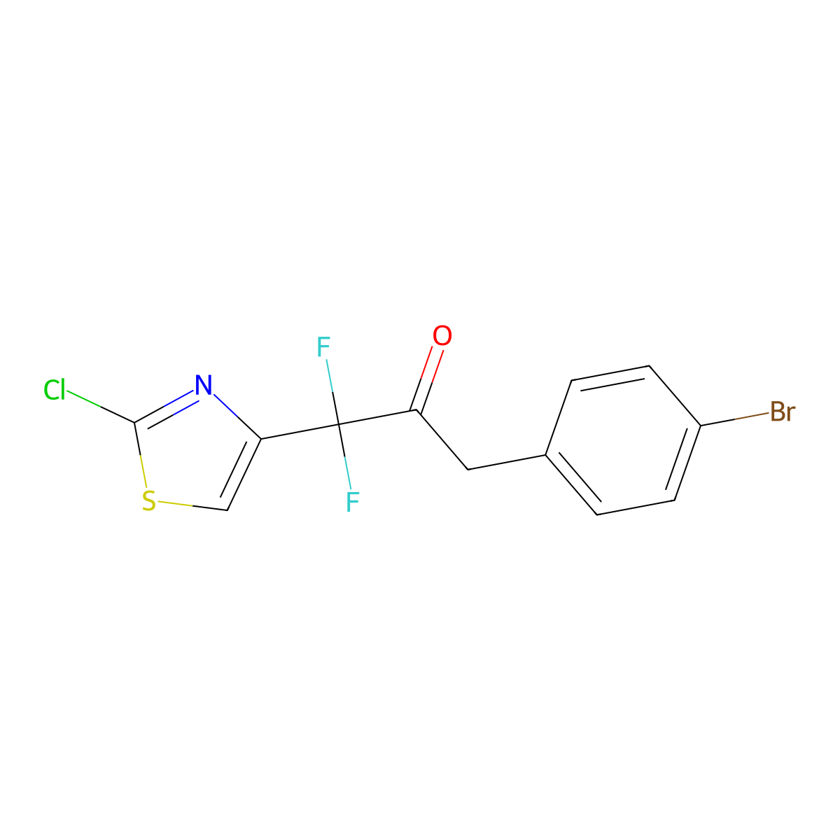 3-(4-Bromophenyl)-1-(2-chloro-1,3-thiazol-4-yl)-1,1-difluoropropan-2-one molecular structure, CAS 2680529-10-4