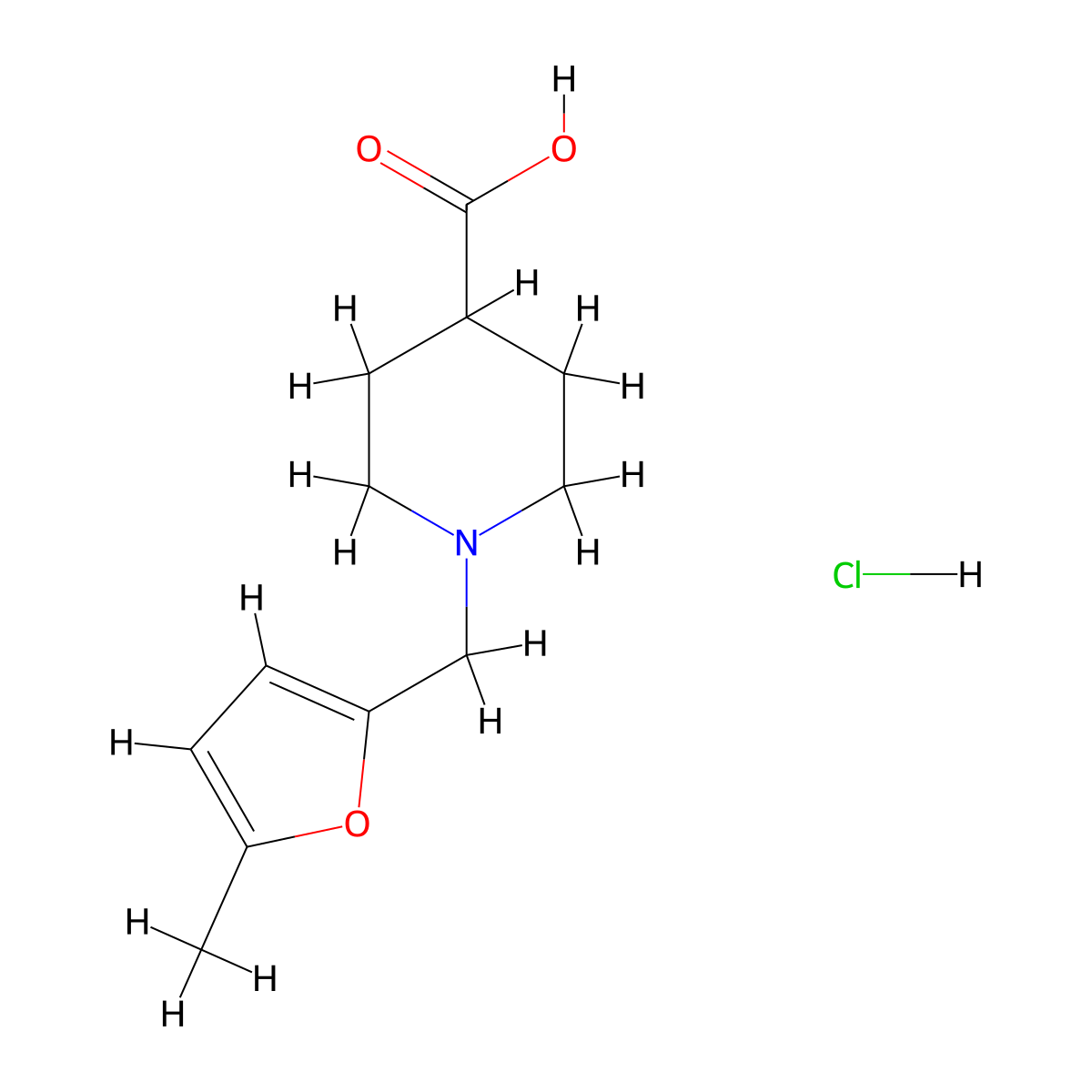1-[(5-Methylfuran-2-yl)methyl]piperidine-4-carboxylicacidhydrochloride molecular structure, CAS 2680529-12-6
