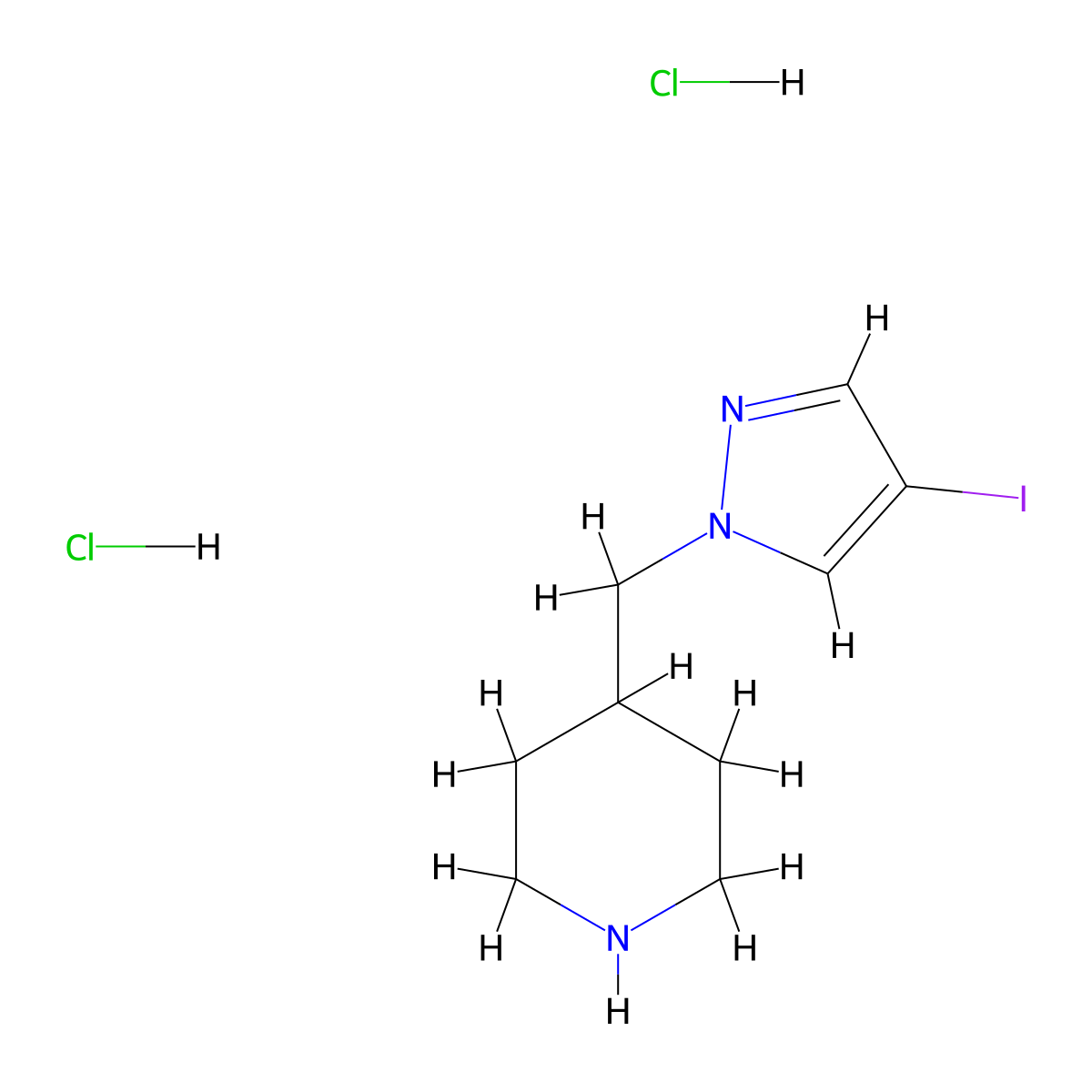 4-[(4-iodo-1H-pyrazol-1-yl)methyl]piperidine dihydrochloride molecular structure, CAS 2680529-43-3