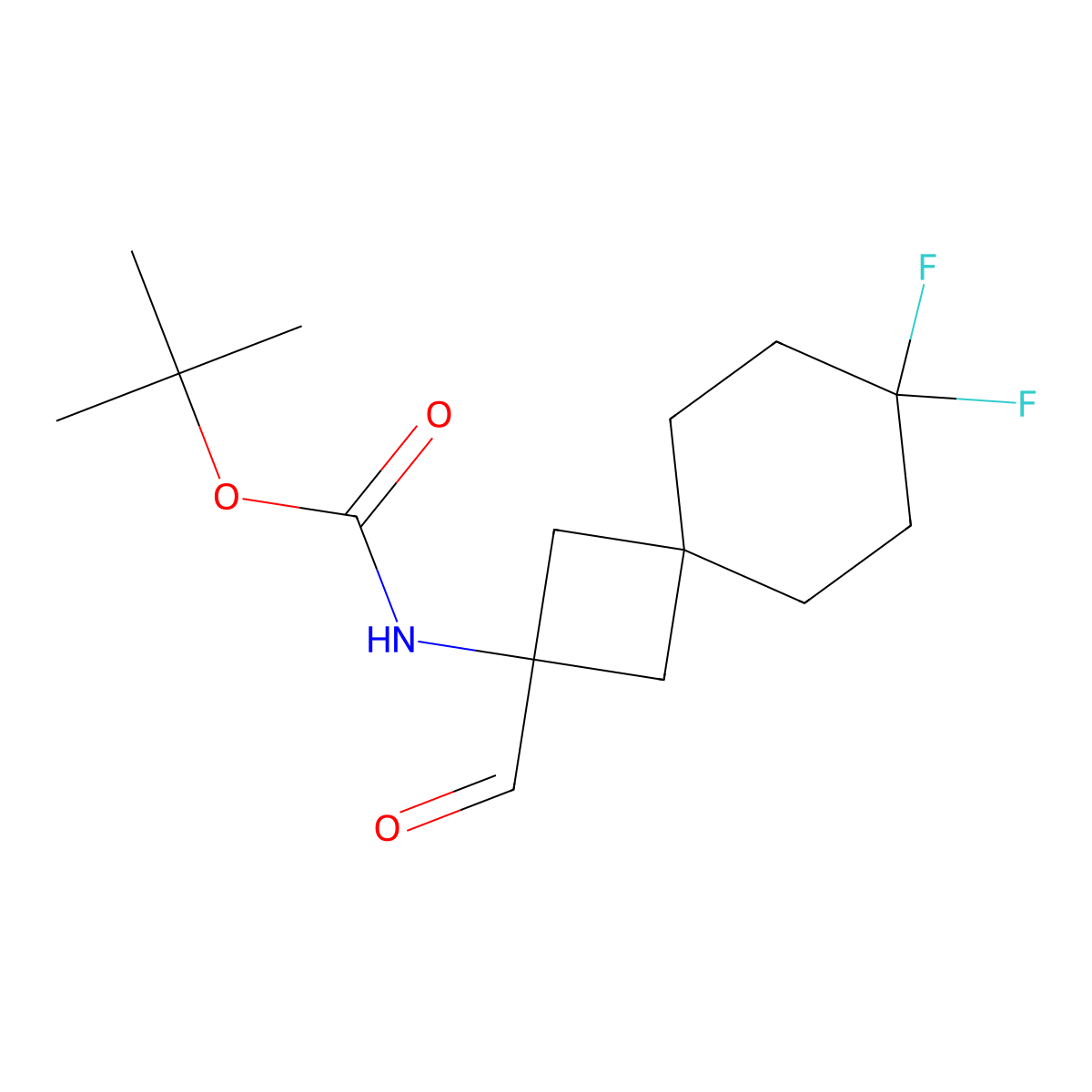 tert-butyl N-{7,7-difluoro-2-formylspiro[3.5]nonan-2-yl}carbamate molecular structure, CAS 2680530-17-8