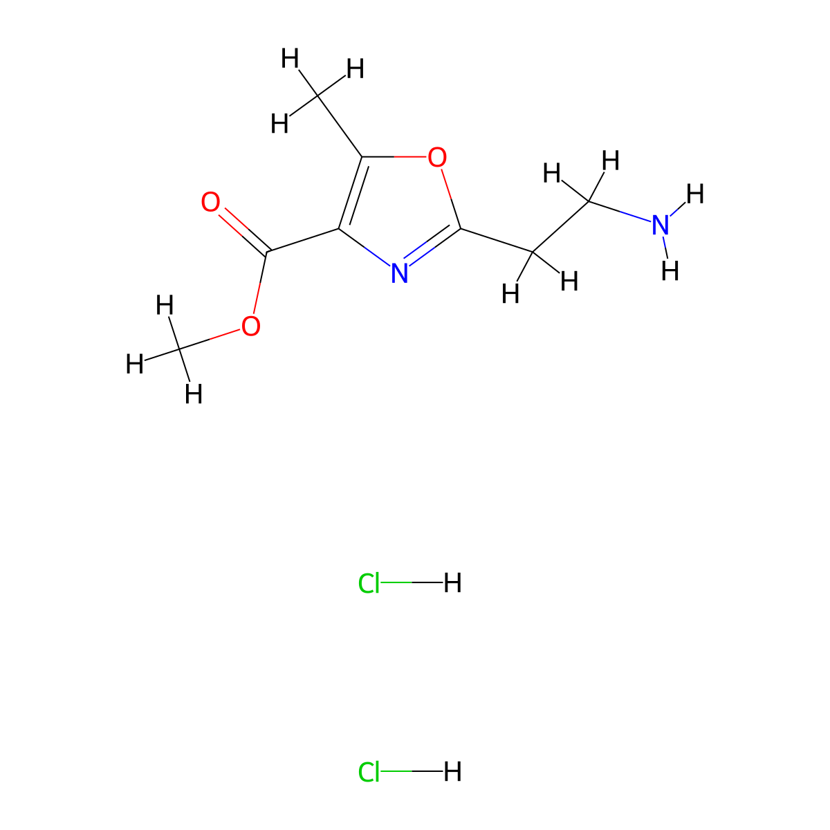 Methyl 2-(2-aminoethyl)-5-methyl-1,3-oxazole-4-carboxylate dihydrochloride molecular structure, CAS 2680530-36-1