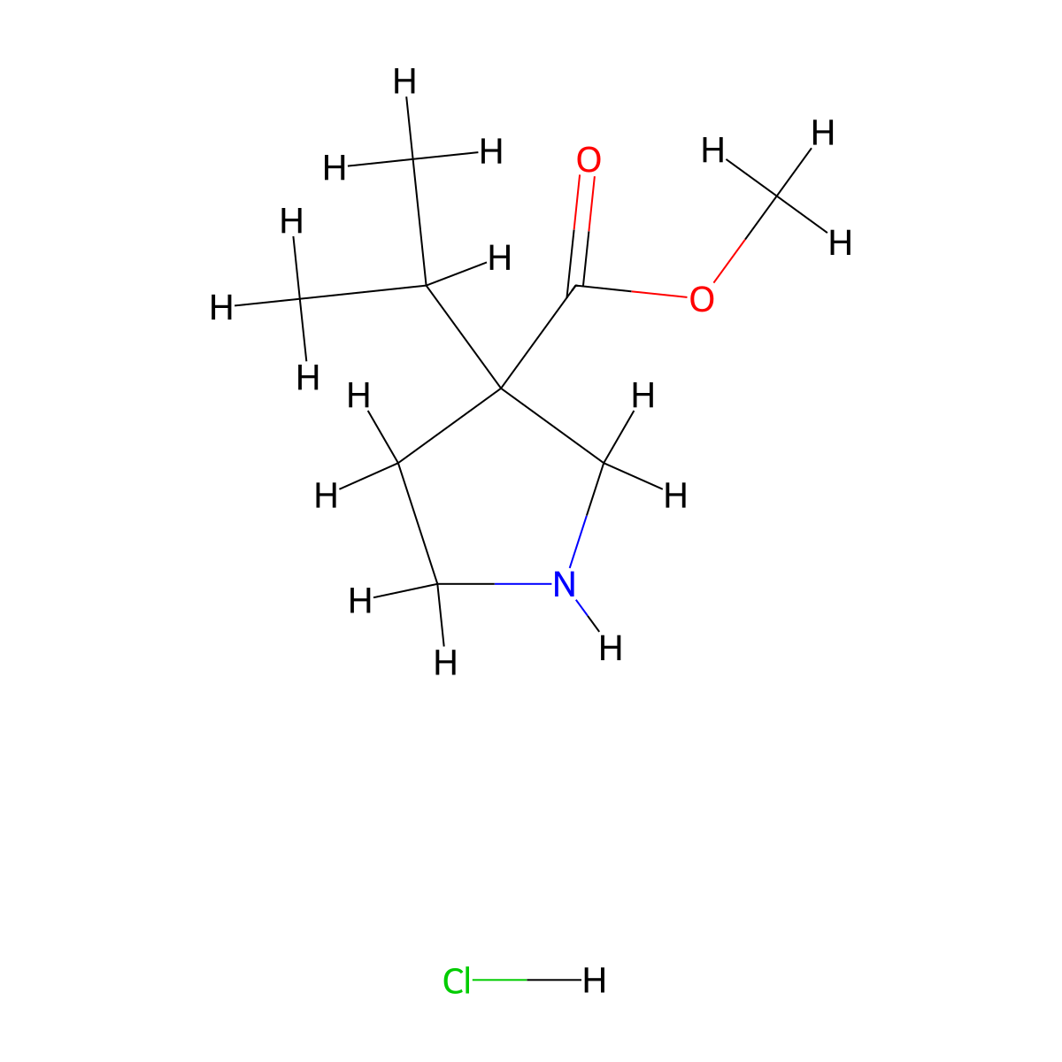 Methyl 3-(propan-2-yl)pyrrolidine-3-carboxylate hydrochloride molecular structure, CAS 2680530-37-2