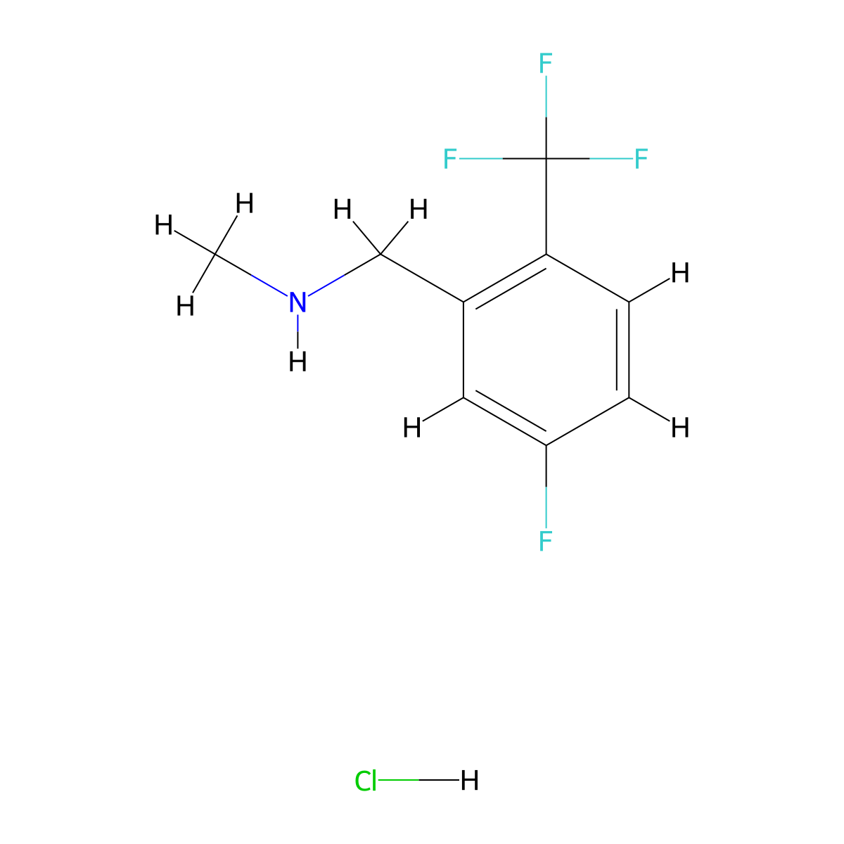 ((5-Fluoro-2-(trifluoromethyl)phenyl)methyl)(methyl)amine hydrochloride molecular structure, CAS 2680530-44-1
