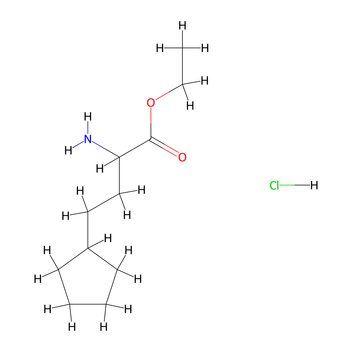 Ethyl 2-amino-4-cyclopentylbutanoate hydrochloride molecular structure, CAS 2680530-46-3