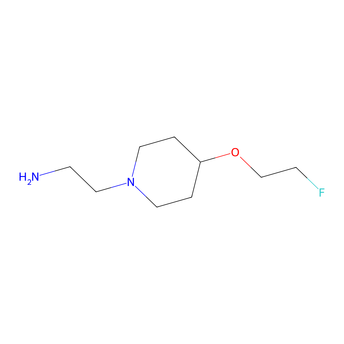 2-[4-(2-Fluoroethoxy)piperidin-1-yl]ethan-1-amine molecular structure, CAS 2680530-63-4