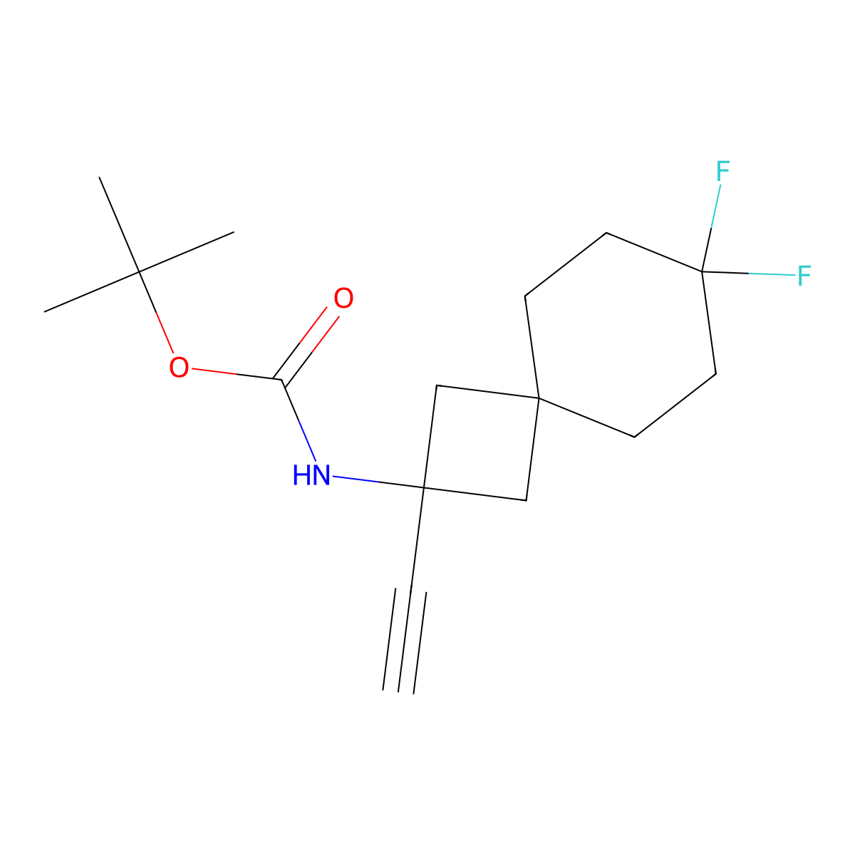 tert-butyl N-{2-ethynyl-7,7-difluorospiro[3.5]nonan-2-yl}carbamate molecular structure, CAS 2680530-64-5