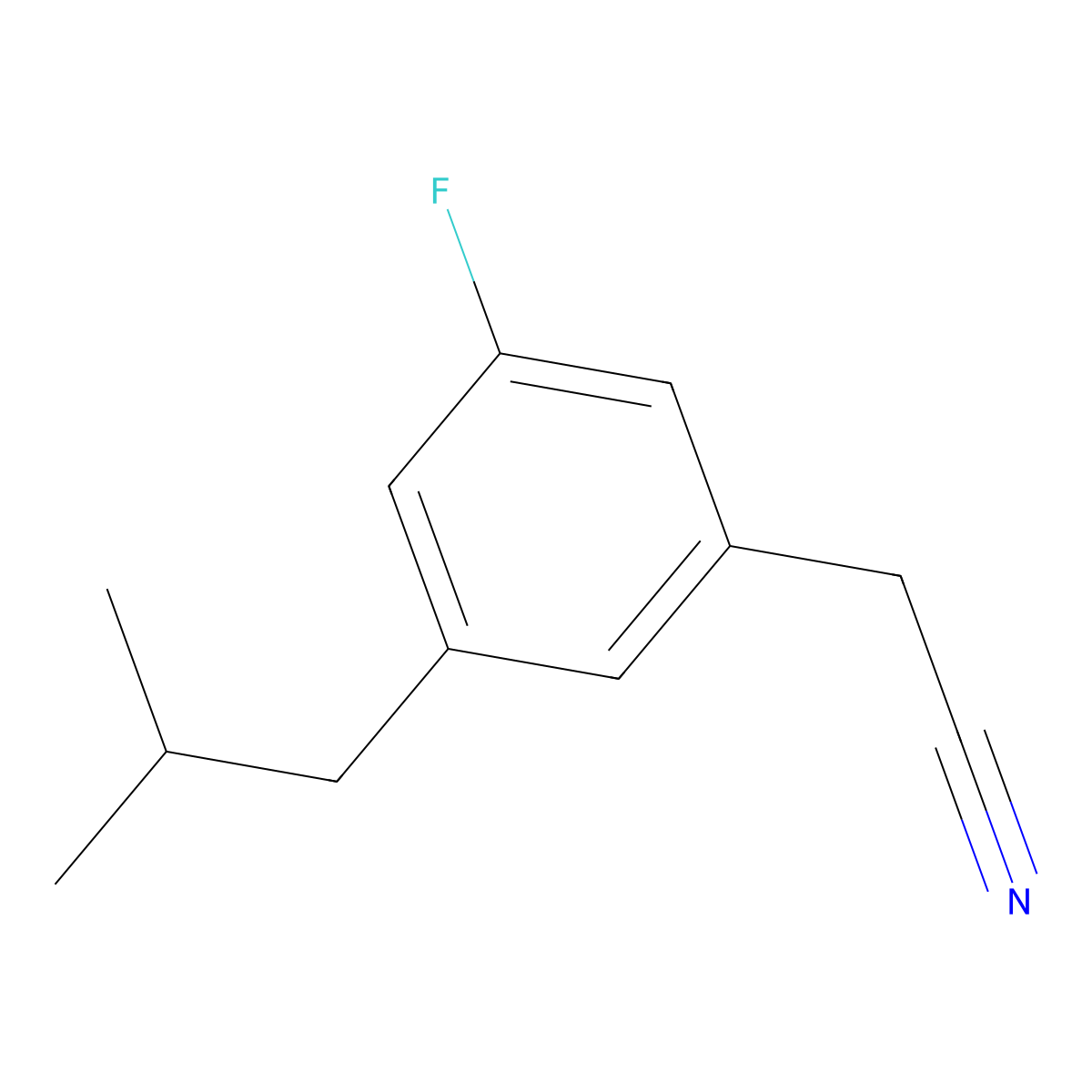 2-[3-Fluoro-5-(2-methylpropyl)phenyl]acetonitrile molecular structure, CAS 2680530-71-4