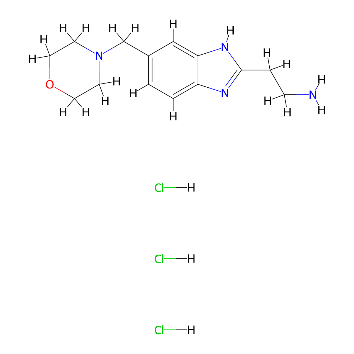 2-(6-((morpholin-4-yl)methyl)-1H-1,3-benzodiazol-2-yl)ethan-1-amine trihydrochloride molecular structure, CAS 2680530-99-6