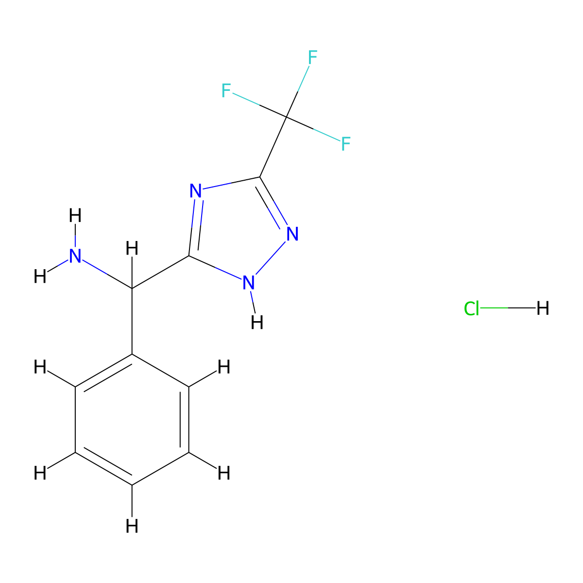 1-phenyl-1-[5-(trifluoromethyl)-1H-1,2,4-triazol-3-yl]methanamine hydrochloride molecular structure, CAS 2680531-18-2