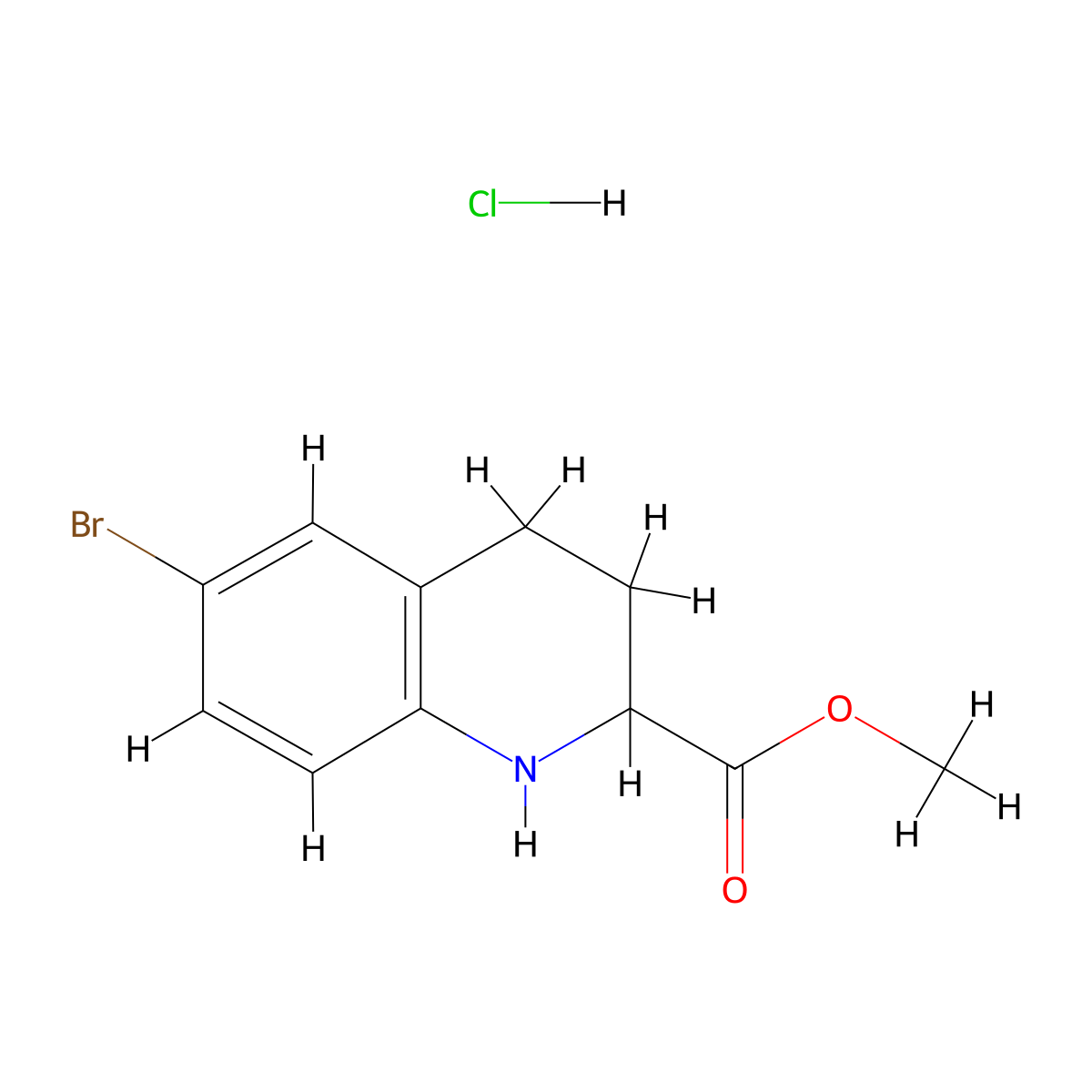 Methyl 6-bromo-1,2,3,4-tetrahydroquinoline-2-carboxylate hydrochloride molecular structure, CAS 2680531-28-4