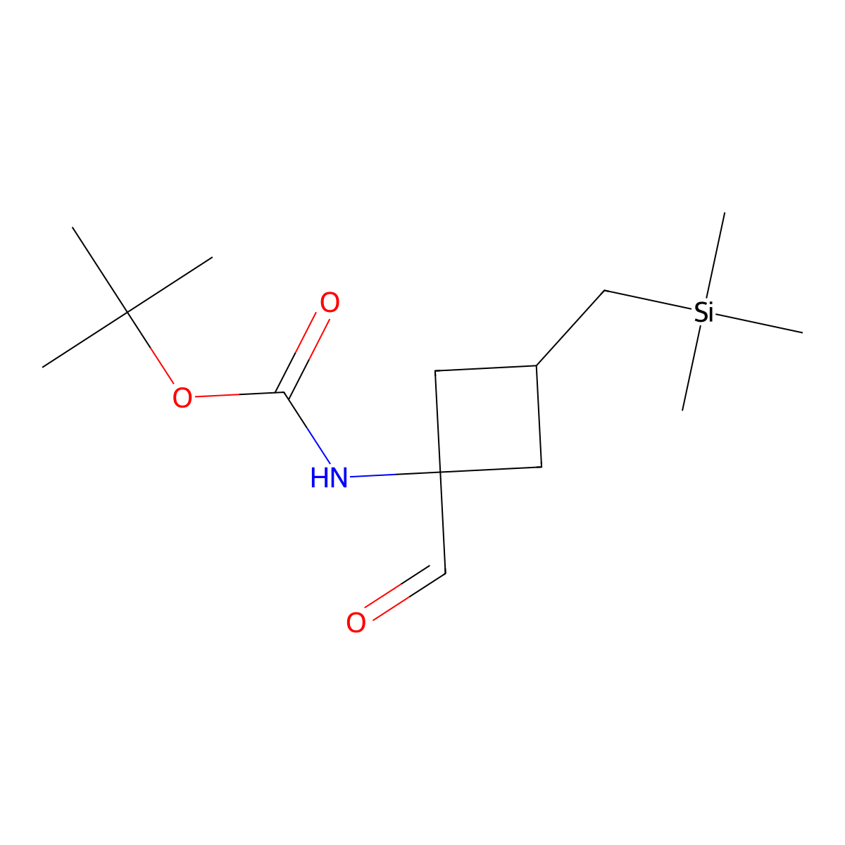 tert-butyl N-{1-formyl-3-[(trimethylsilyl)methyl]cyclobutyl}carbamate, Mixture of diastereomers molecular structure, CAS 2680531-31-9