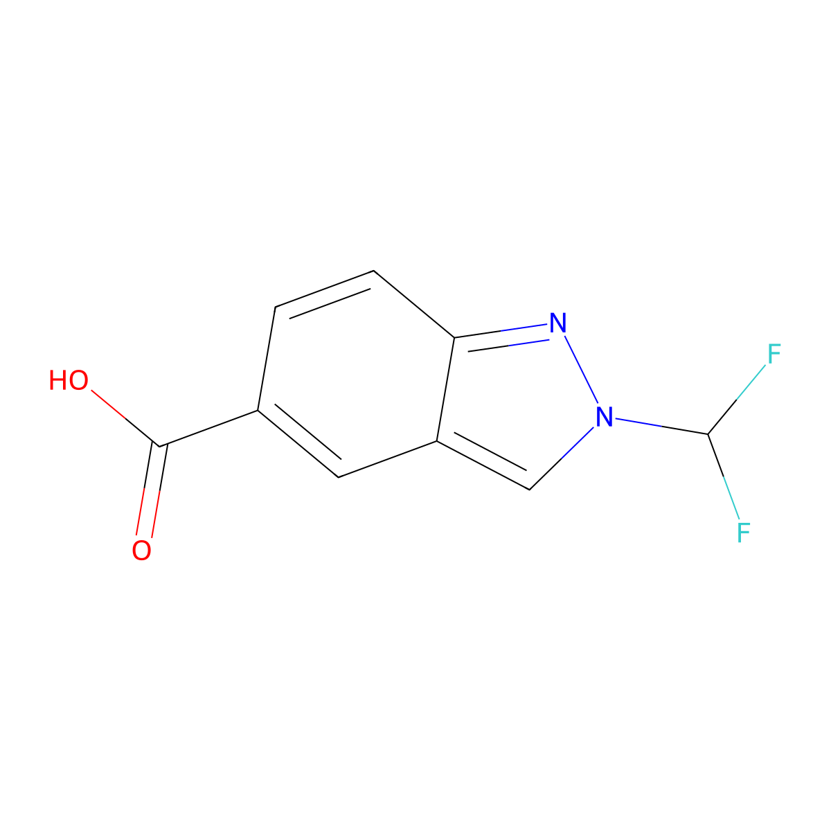 2-(difluoromethyl)-2H-indazole-5-carboxylic acid molecular structure, CAS 2680531-43-3
