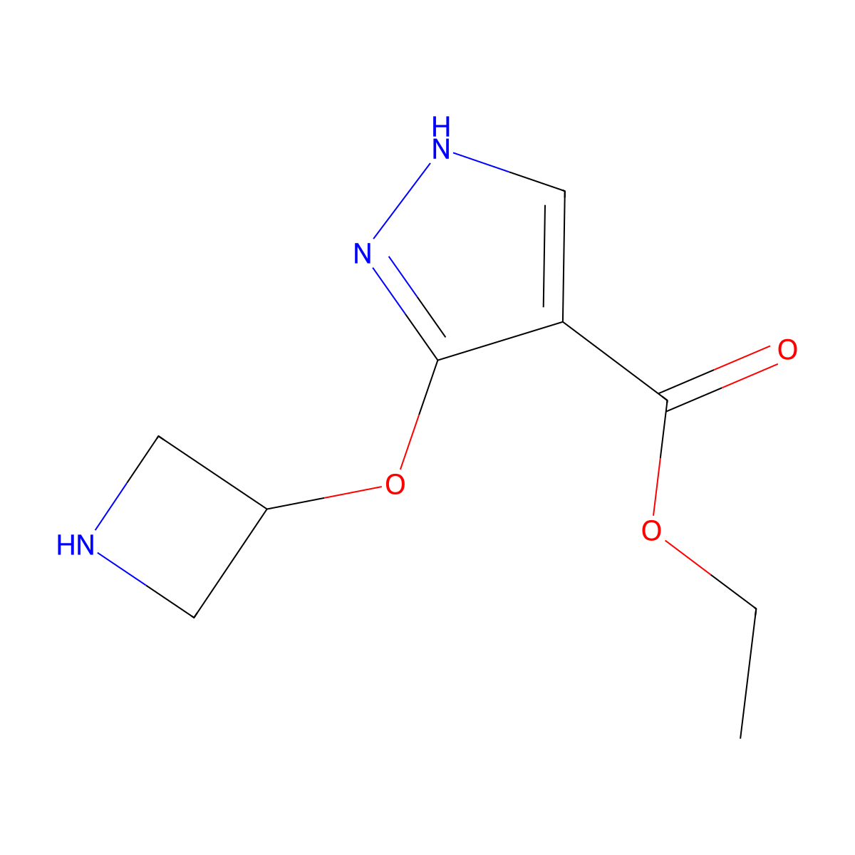 ethyl 3-(azetidin-3-yloxy)-1H-pyrazole-4-carboxylate molecular structure, CAS 2680531-77-3