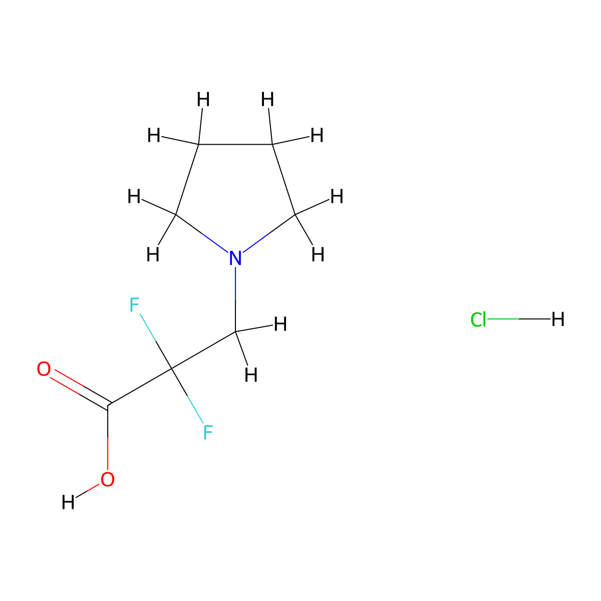 2,2-Difluoro-3-(pyrrolidin-1-yl)propanoic acid hydrochloride molecular structure, CAS 2680532-98-1