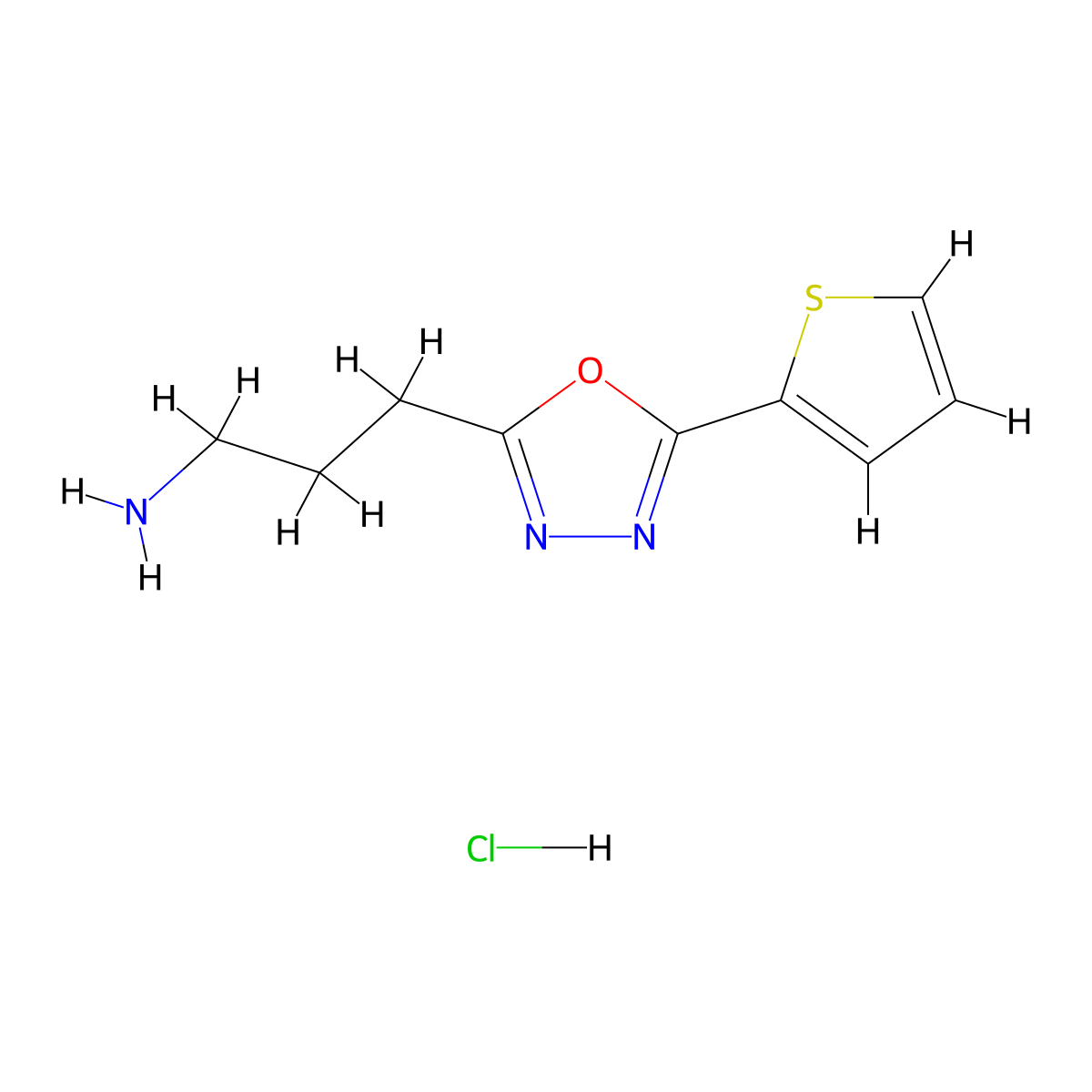 3-[5-(Thiophen-2-yl)-1,3,4-oxadiazol-2-yl]propan-1-amine hydrochloride molecular structure, CAS 2680532-99-2