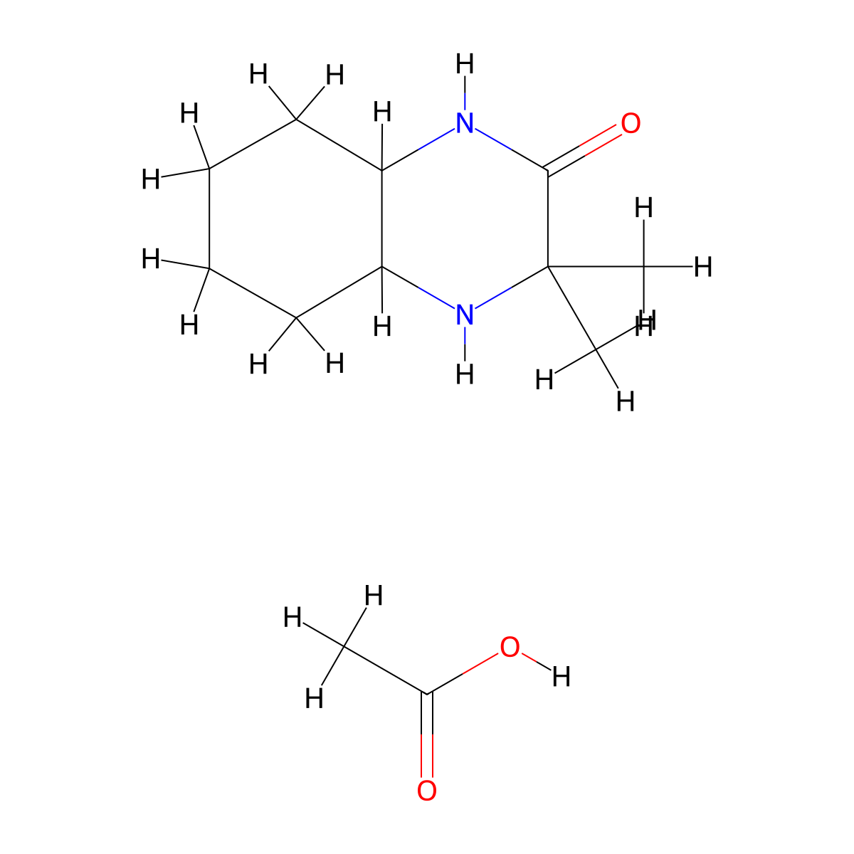 3,3-Dimethyl-decahydroquinoxalin-2-one, acetic acid molecular structure, CAS 2680533-09-7