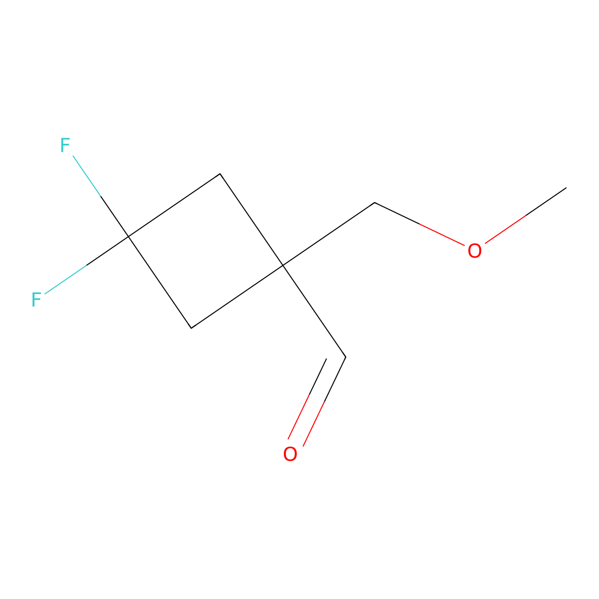 3,3-Difluoro-1-(methoxymethyl)cyclobutane-1-carbaldehyde molecular structure, CAS 2680533-32-6