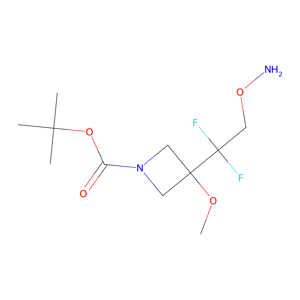 Tert-butyl 3-[2-(aminooxy)-1,1-difluoroethyl]-3-methoxyazetidine-1-carboxylate molecular structure, CAS 2680533-56-4