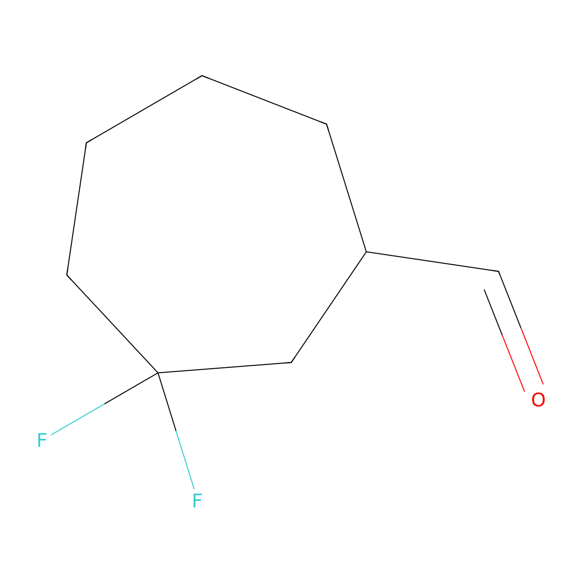 3,3-Difluorocycloheptane-1-carbaldehyde molecular structure, CAS 2680533-61-1